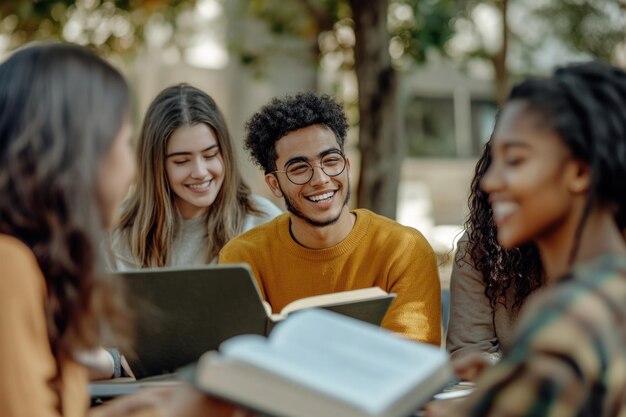 University students studying on campus and collaborating on academic projects