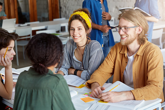 Arts and humanities students studying history, literature, and philosophy in a university setting